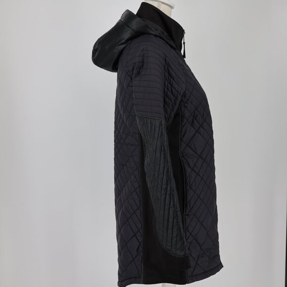 Athleta Womens Bayview Quilted Hooded Coat Black SP Longline Warm Winter Jacket - Picture 7 of 16